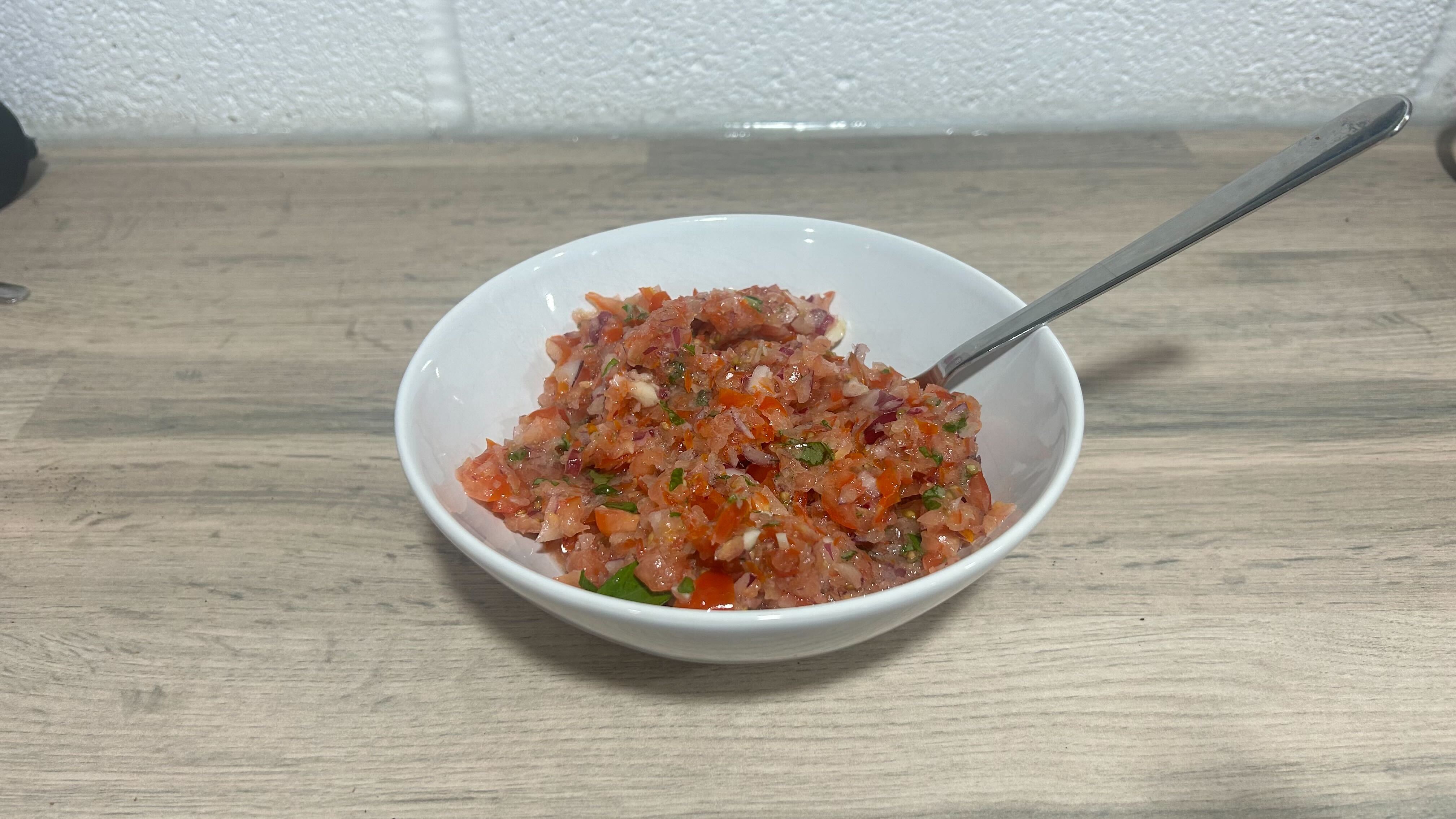 Salsa made with the KitchenAid Cordless Top Down Food Chopper.