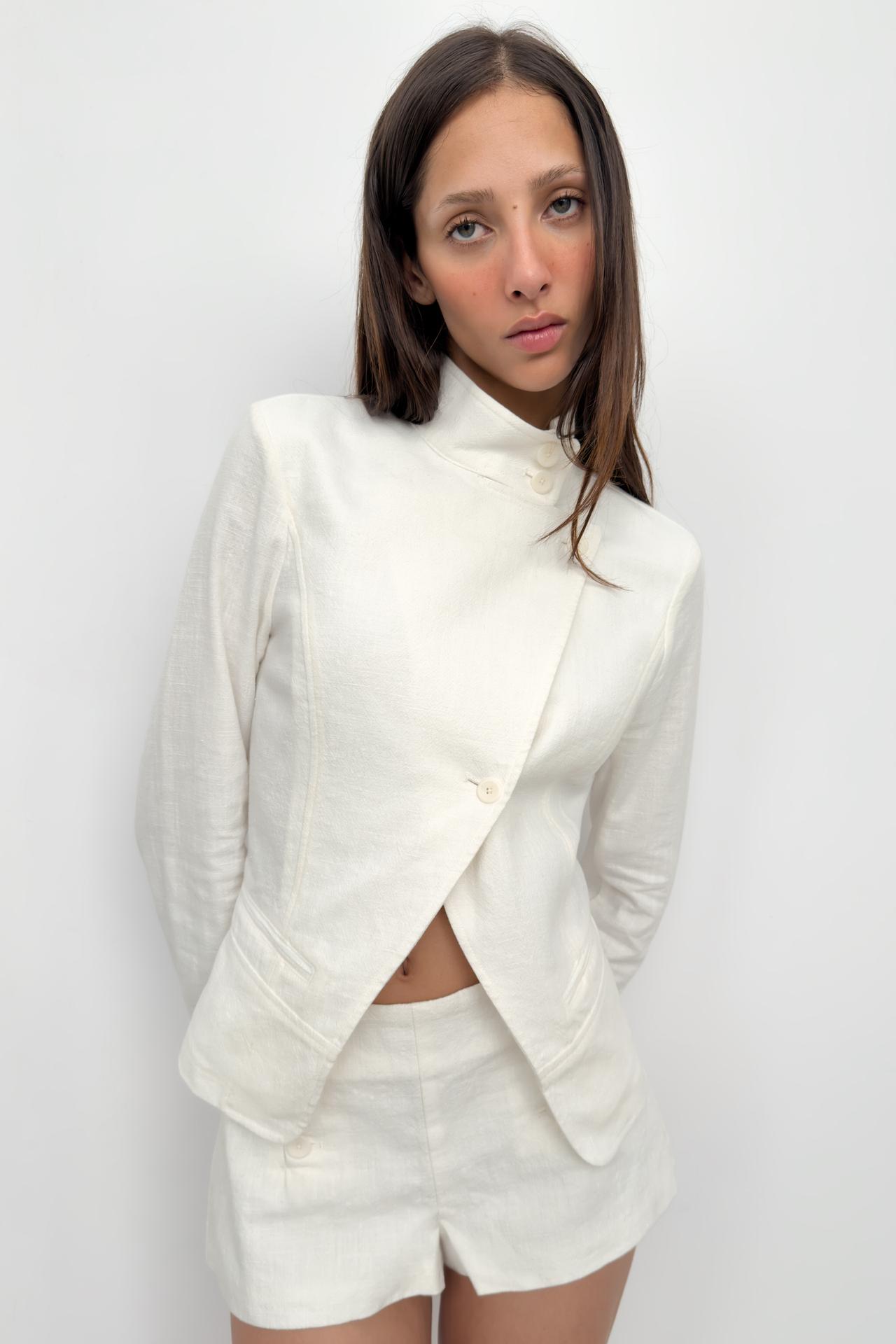 ZARA, Ramie Blend Wrap Jacket