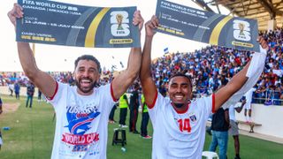 Roberto Lopes, left, and Deroy Duarte of Cape Verde celebrate their side's qualification for the 2026 FIFA World Cup (Photo By Cristiano Barbosa/Sportsfile via Getty Images)