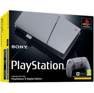 PS5 Slim 30th Anniversary Digital Edition on a white background