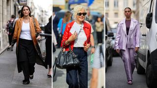 composite of three paris street style trends - colourful leather jackets