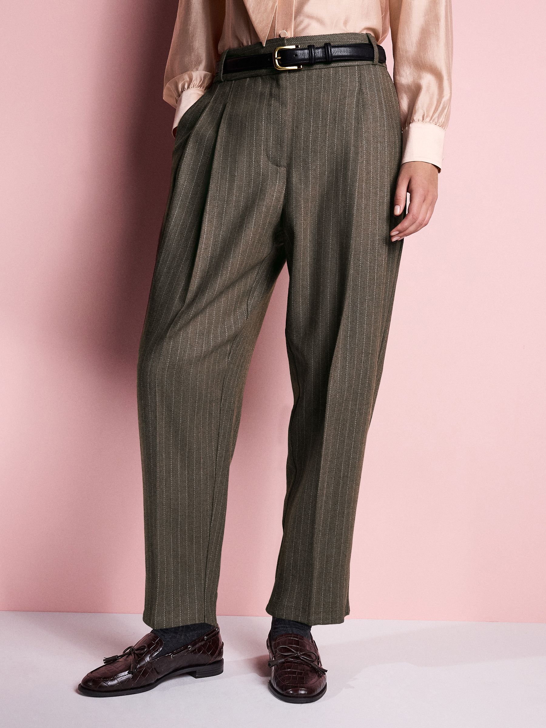 Neutral Tabitha Simmons X Next Stripe Wool Blend Straight Trousers