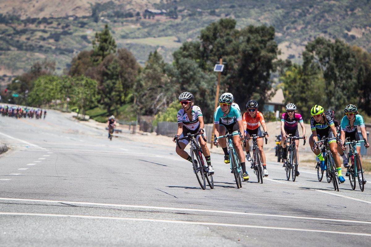 A break goes up the road in the women's race