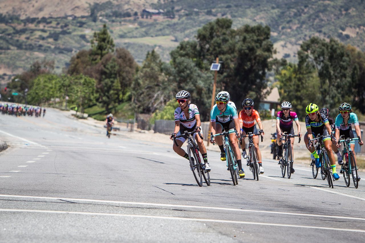 A break goes up the road in the women's race