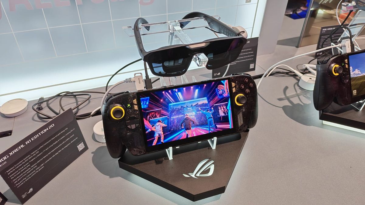Asus ROG Ally X2 pictured with its XREAL glasses at Computex