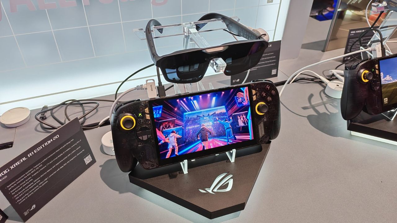 Asus ROG Ally X2 pictured with its XREAL glasses at Computex