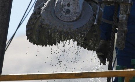 A man works next to the drill used in the rescue of 33 trapped miners in Chile.