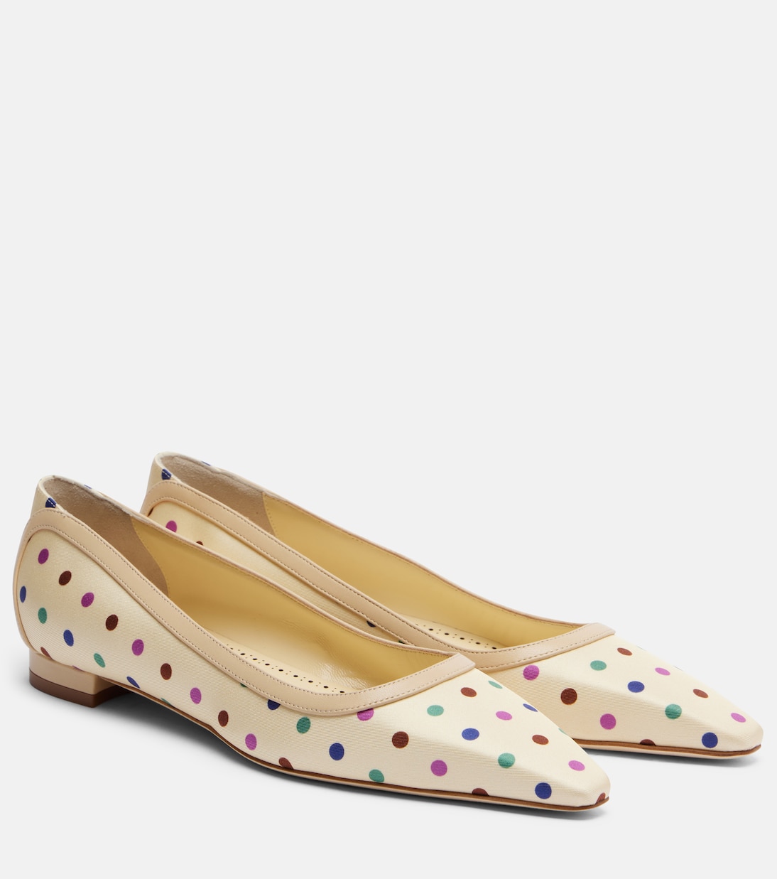 Filotas Leather-Trimmed Polka-Dot Ballet Flats in White - Manolo Blahnik