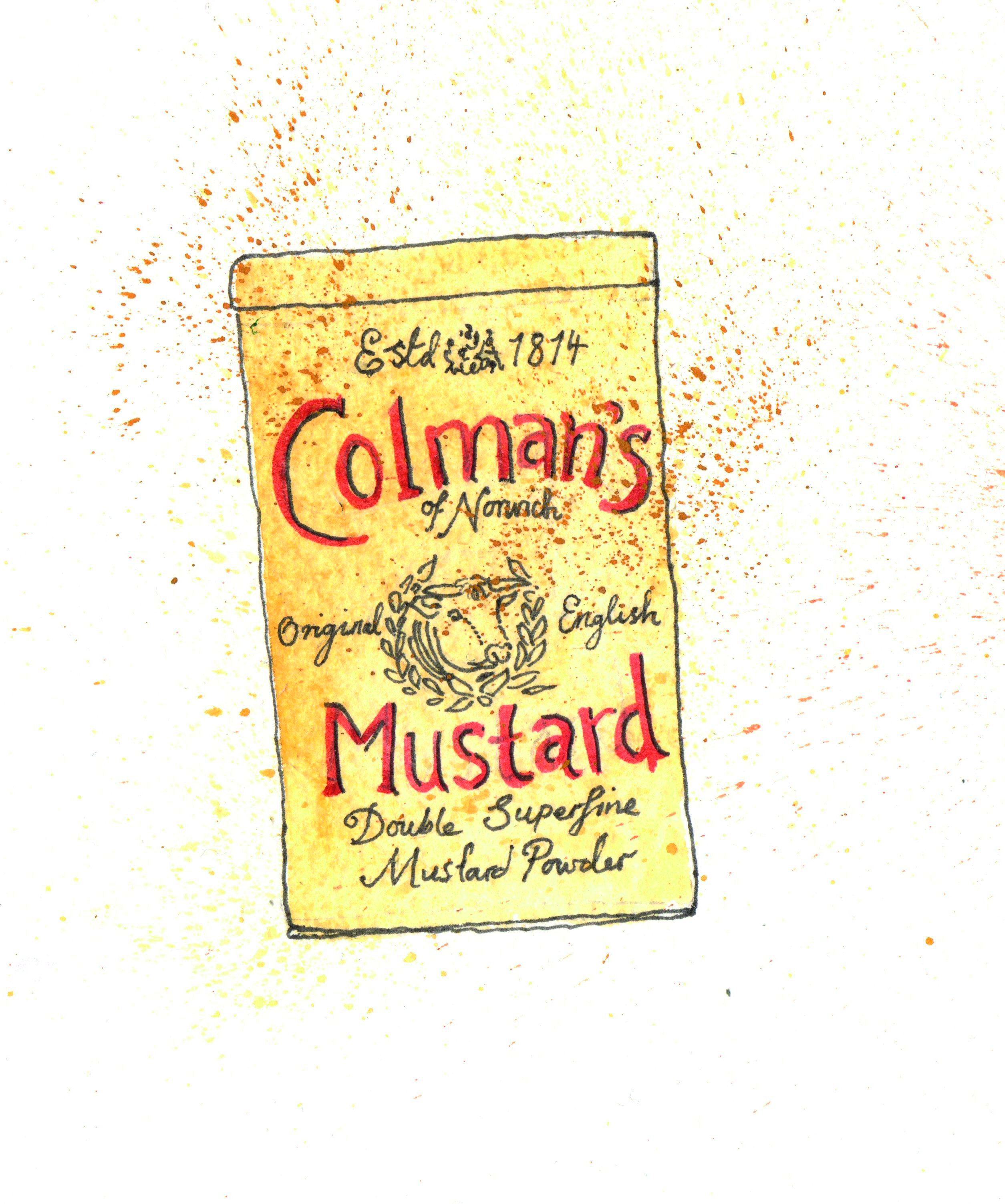 Illustration of a yellow tin of Coleman's mustard