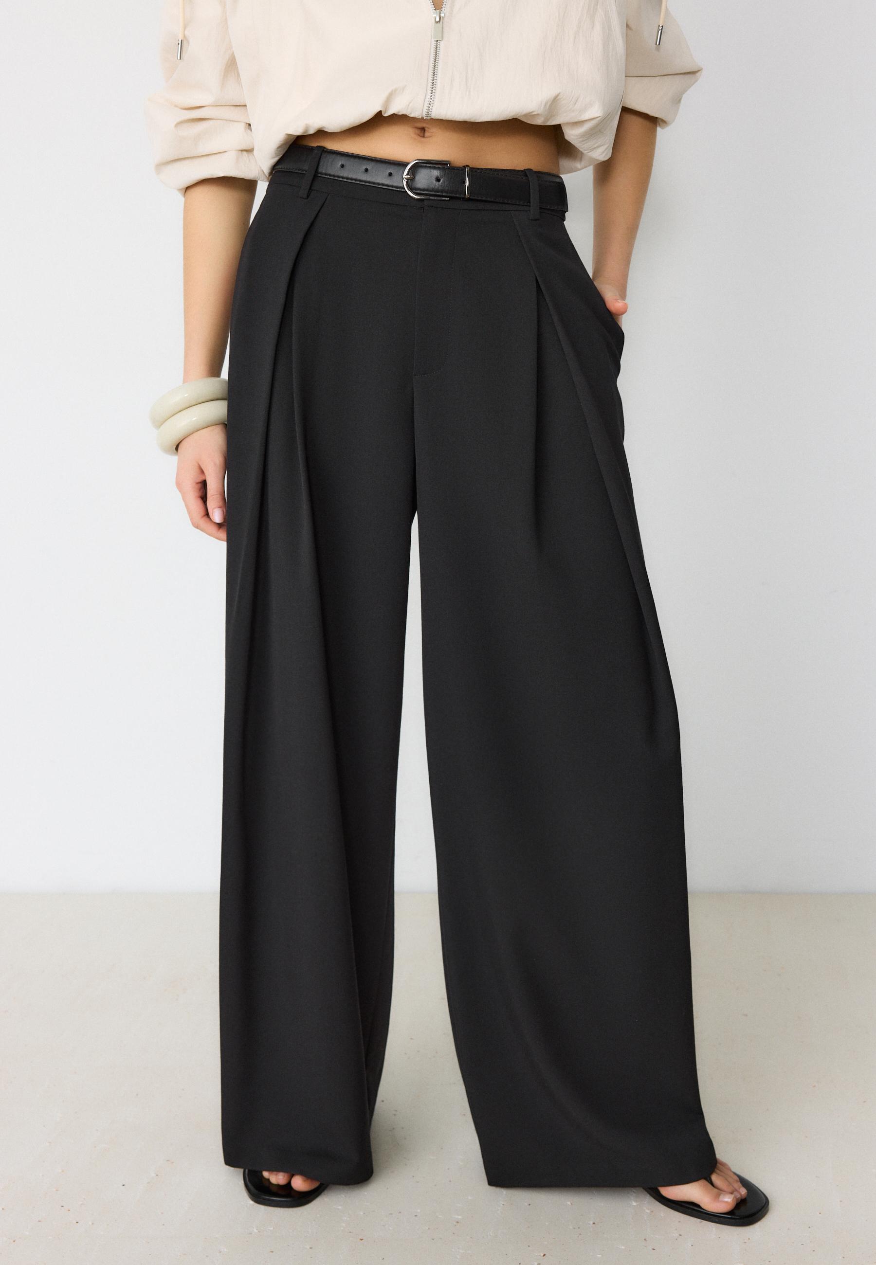 A pair of black wide-leg trousers.