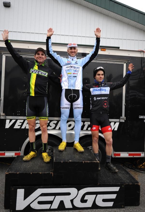 The elite men's podium (l-r): McNicholas, Myerson, Lindine.