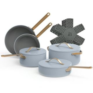 Beautiful 12pc Ceramic Non-Stick Cookware Set, Cornflower Blue by Drew Barrymore