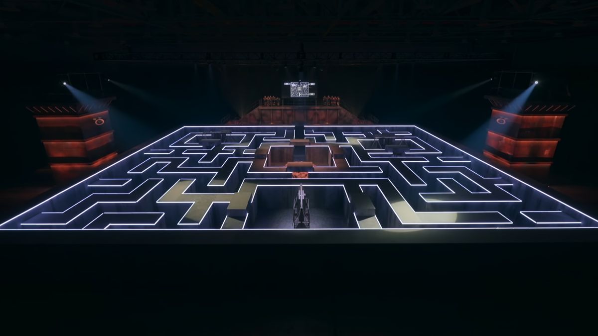 A Physical: 100 season 2 episode 4 screengrab showing a bird&#039;s eye view of the maze from Quest 2