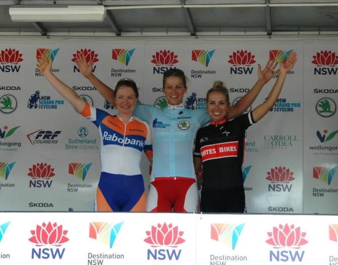 The Cronulla women's podium; Lauren Kitchen (Rabobank), Kimberly Wells (Specialized Securitor) and Emily Collins (Bates Bikes)