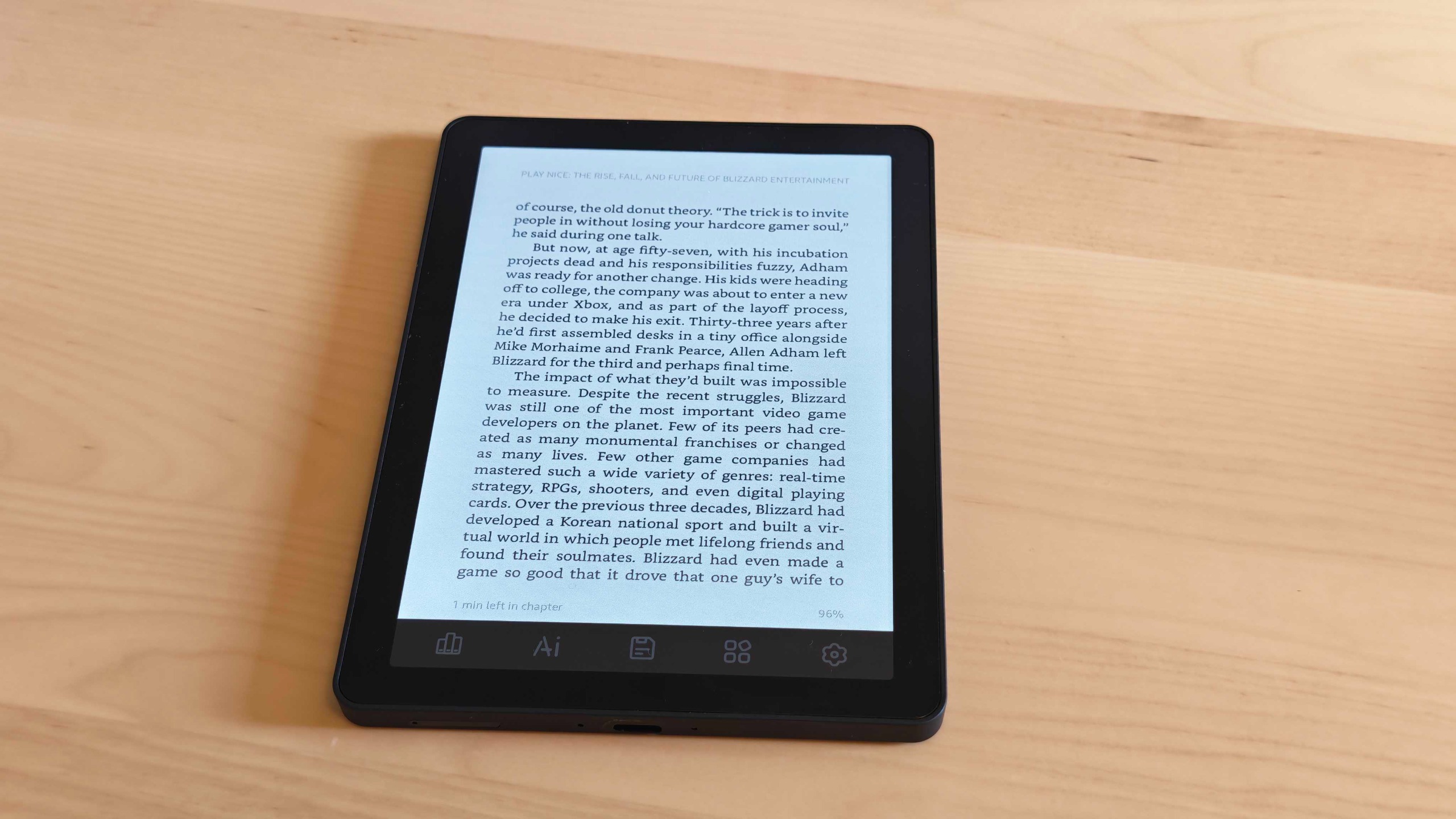 The Bigme B6 Color e-reader on a clean desk surface.