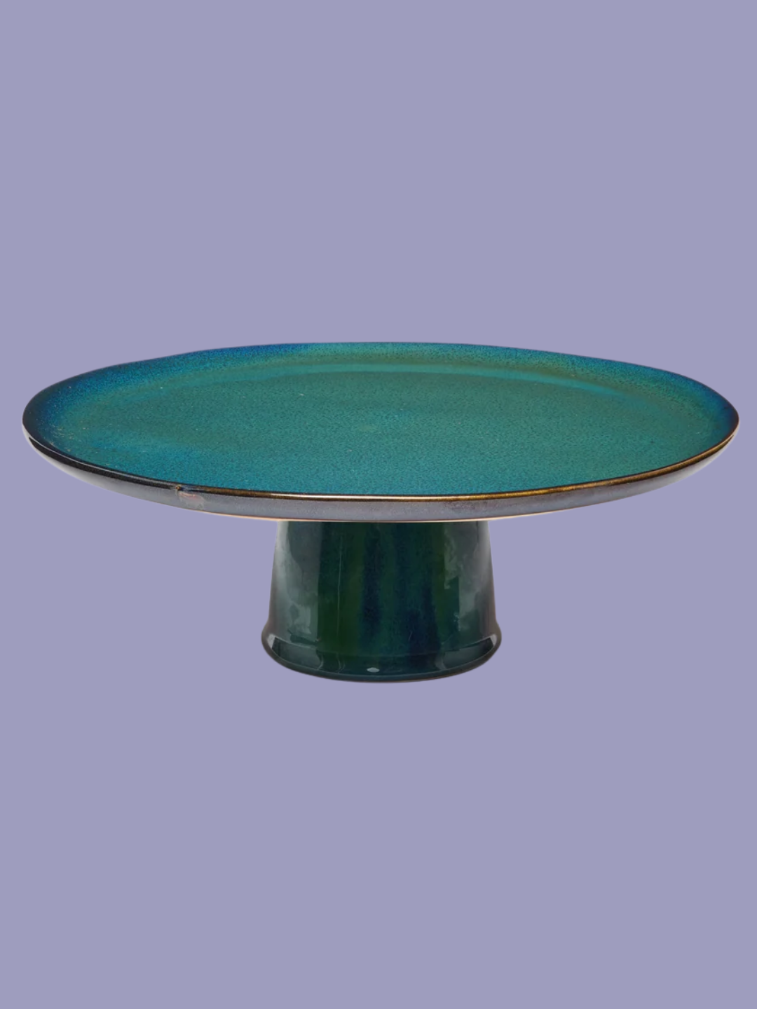 A teal ceramic glazed cake stand from Mervyn Gers