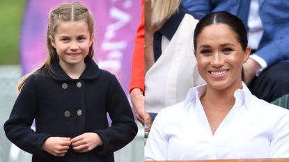 Princess Charlotte's birthday photo detail explained. Seen here are Princess Charlotte and Meghan Markle side-by-side at different occasions