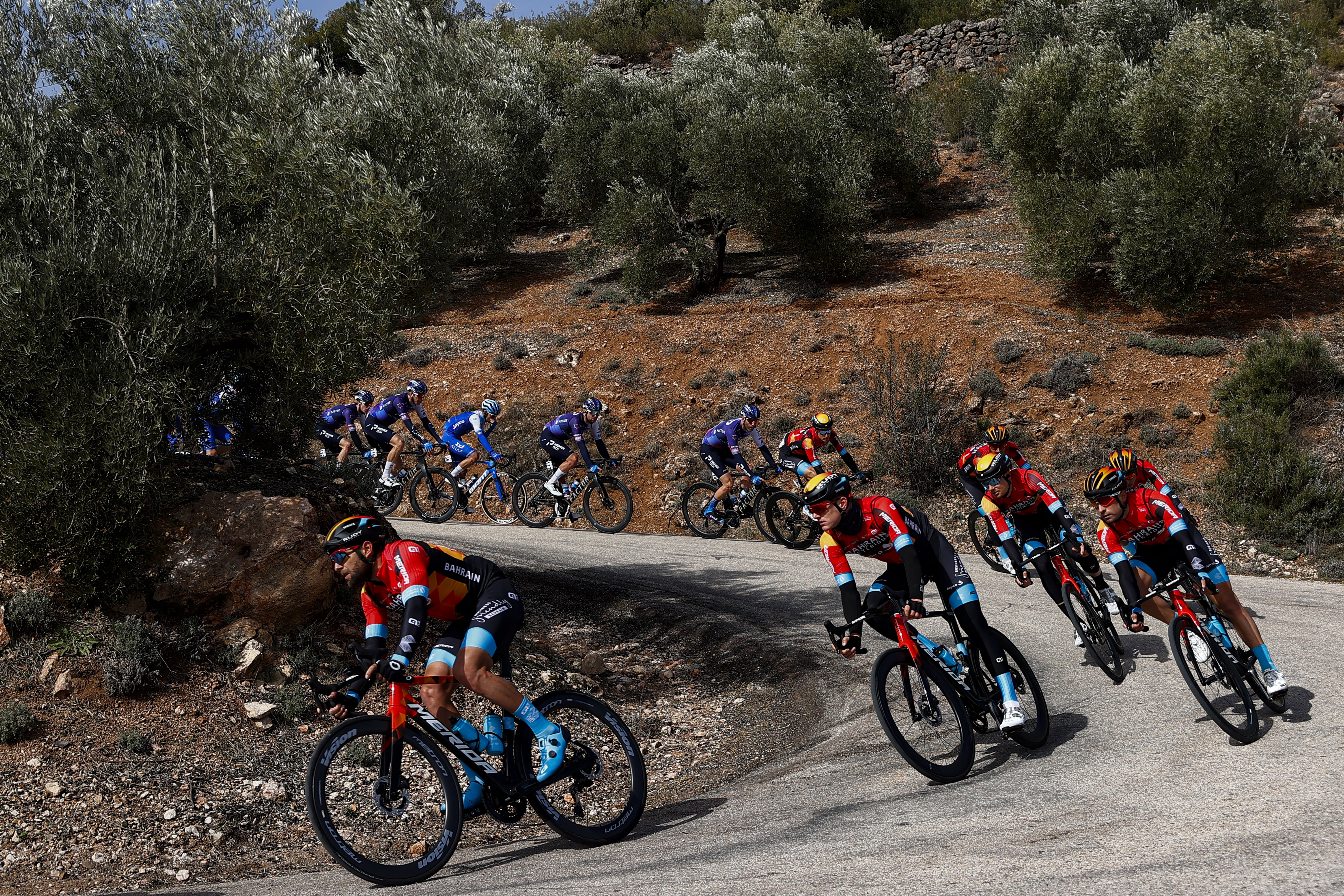 The riders descend at the Vuelta a Andalucia Ruta Ciclista Del Sol
