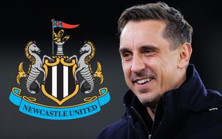 Gary Neville with the Newcastle United badge