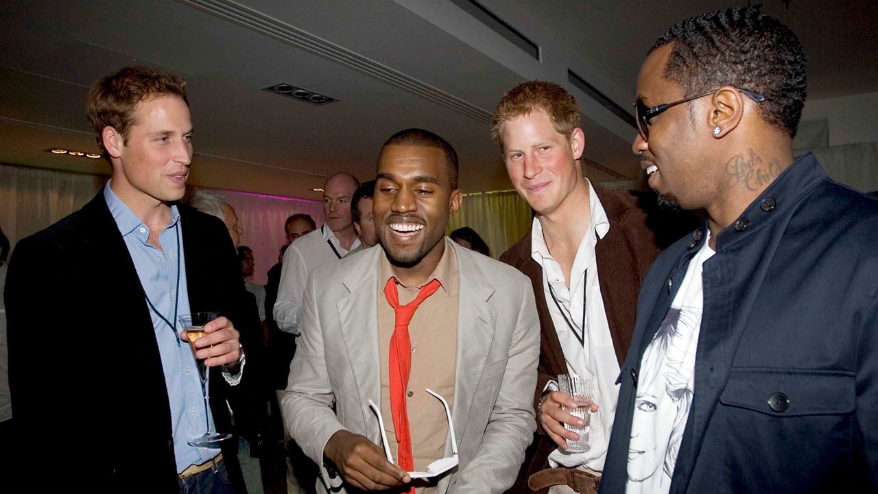 Prince William, Kanye West, Prince Harry and Diddy at the after party for Concert for Diana