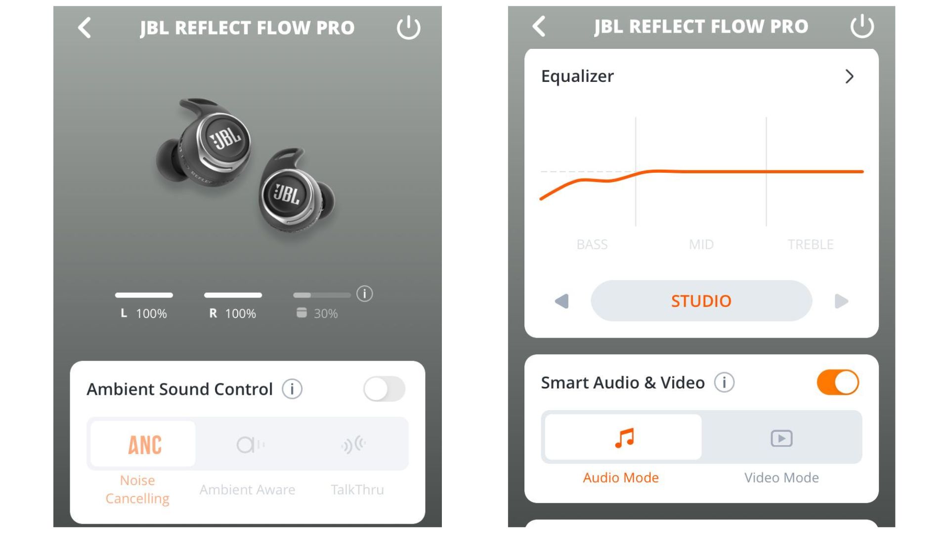 Sie können die Sound- und Berührungssteuerungseinstellungen Ihres JBL Reflect Flow Pro Kopfhörers über die JBL Headphones App personalisieren