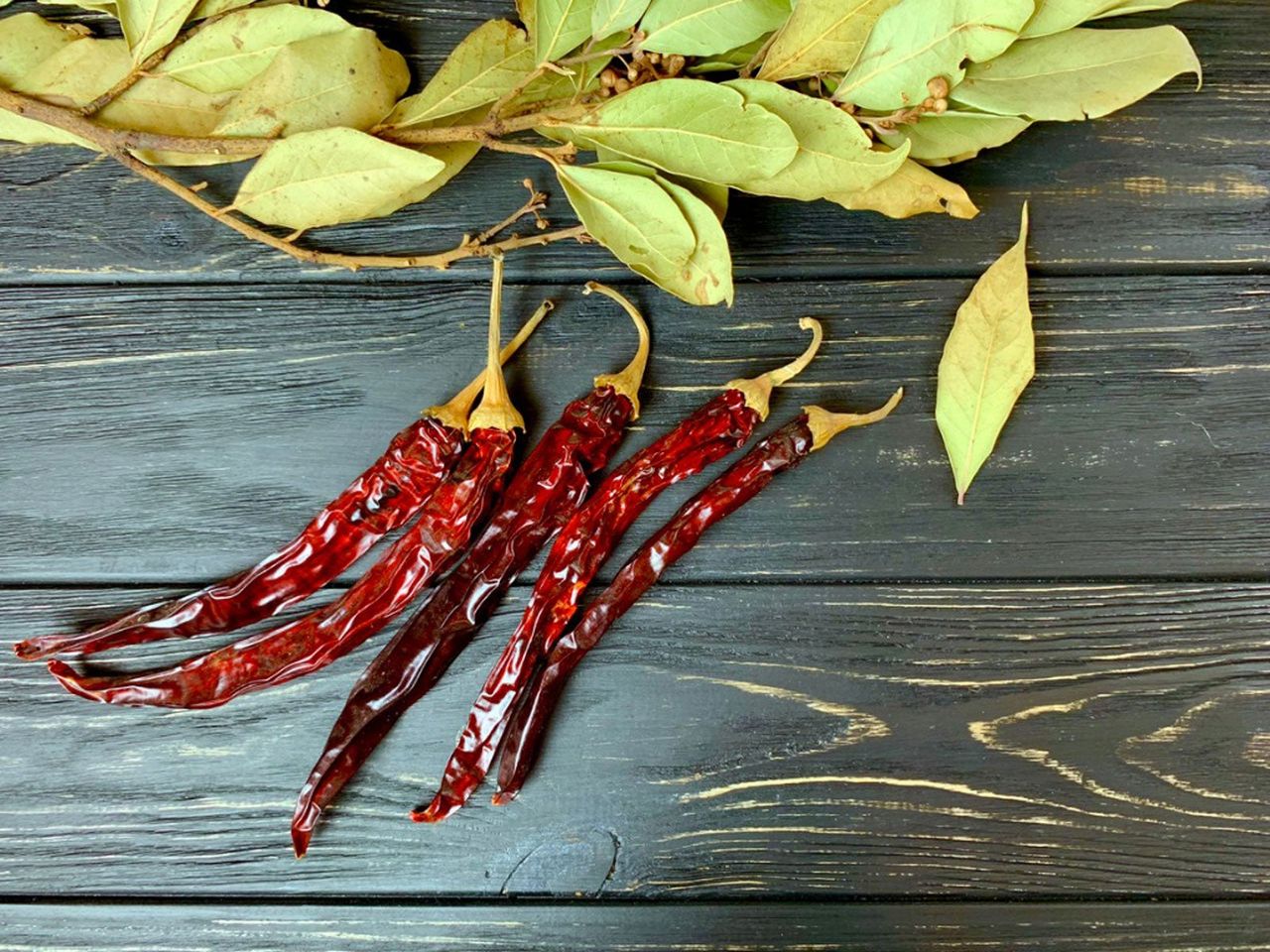 Mexican Bay Tree Leaves And Chilies