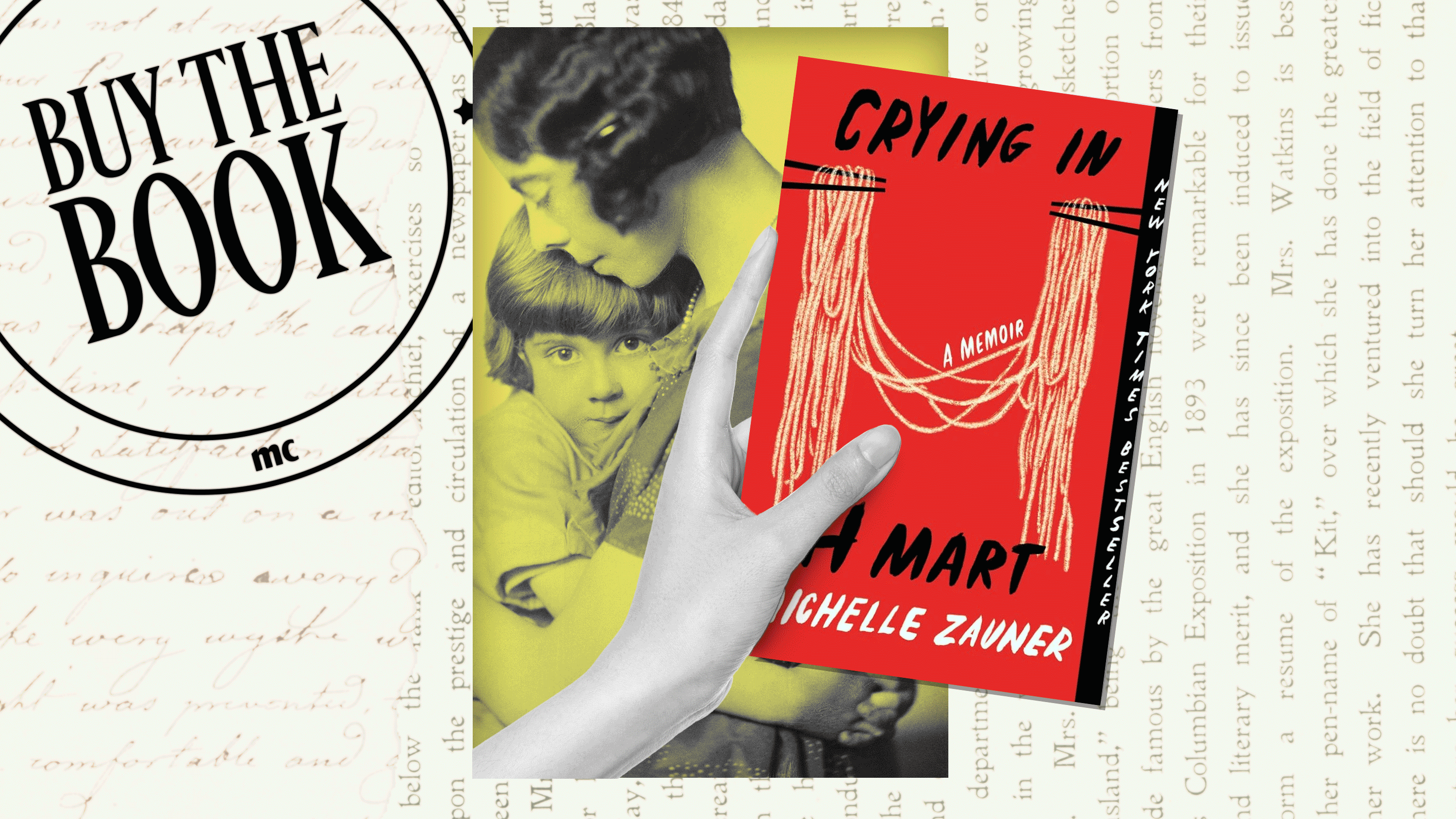 a vintage looking image of a mother and child embracing with a treated marie claire buy the book franchise art in the background and flashing book covers