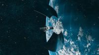 Artist's illustration of a private orbital-debris cleanup spacecraft in Earth orbit.