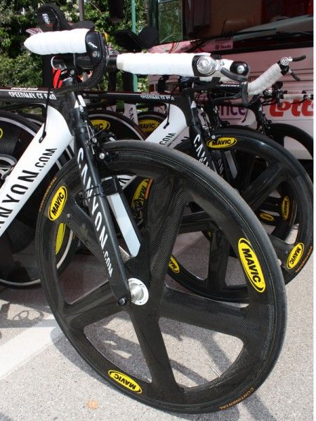 Silence-Lotto's Canyon time trial bikes were fitted with speedy-looking Mavic Io wheels.