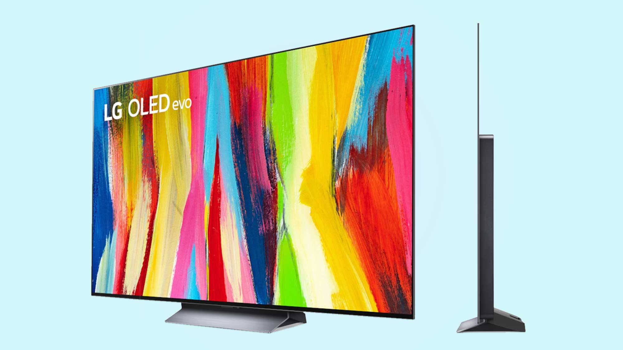 LG C2 OLED TV as seen from front and side