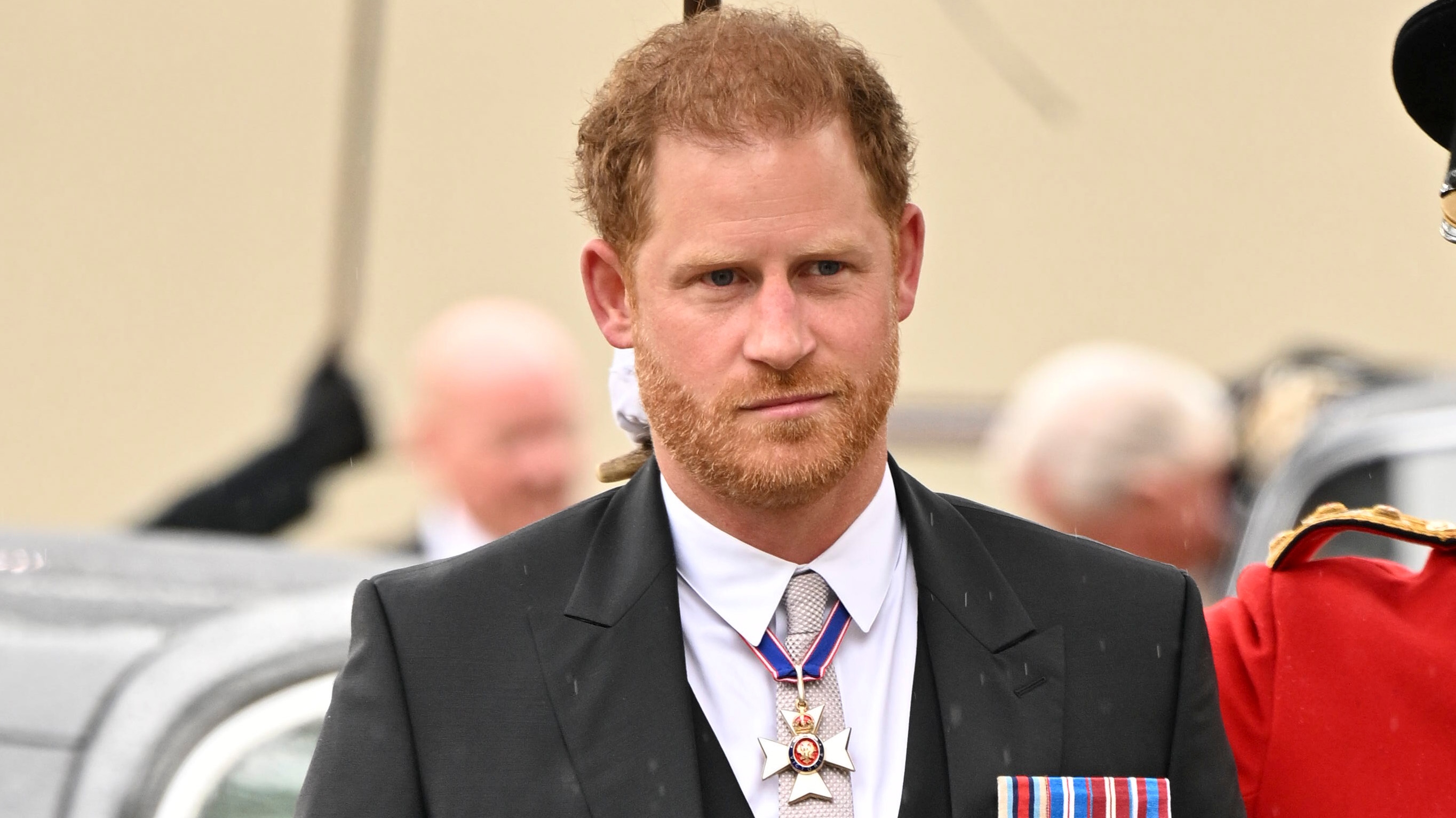 Prince Harry, Duke of Sussex arrives for the Coronation of King Charles III and Queen Camilla at Westminster Abbey on May 6, 2023