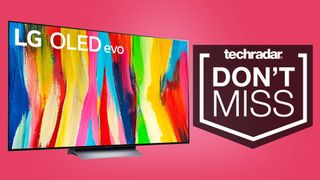 Large smart tv against a pink background