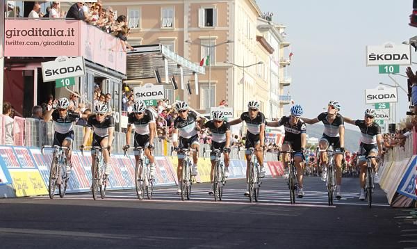 Leopard Trek was allowed to cross the line first in memory of their fallen teammate Wouter Weylandt.