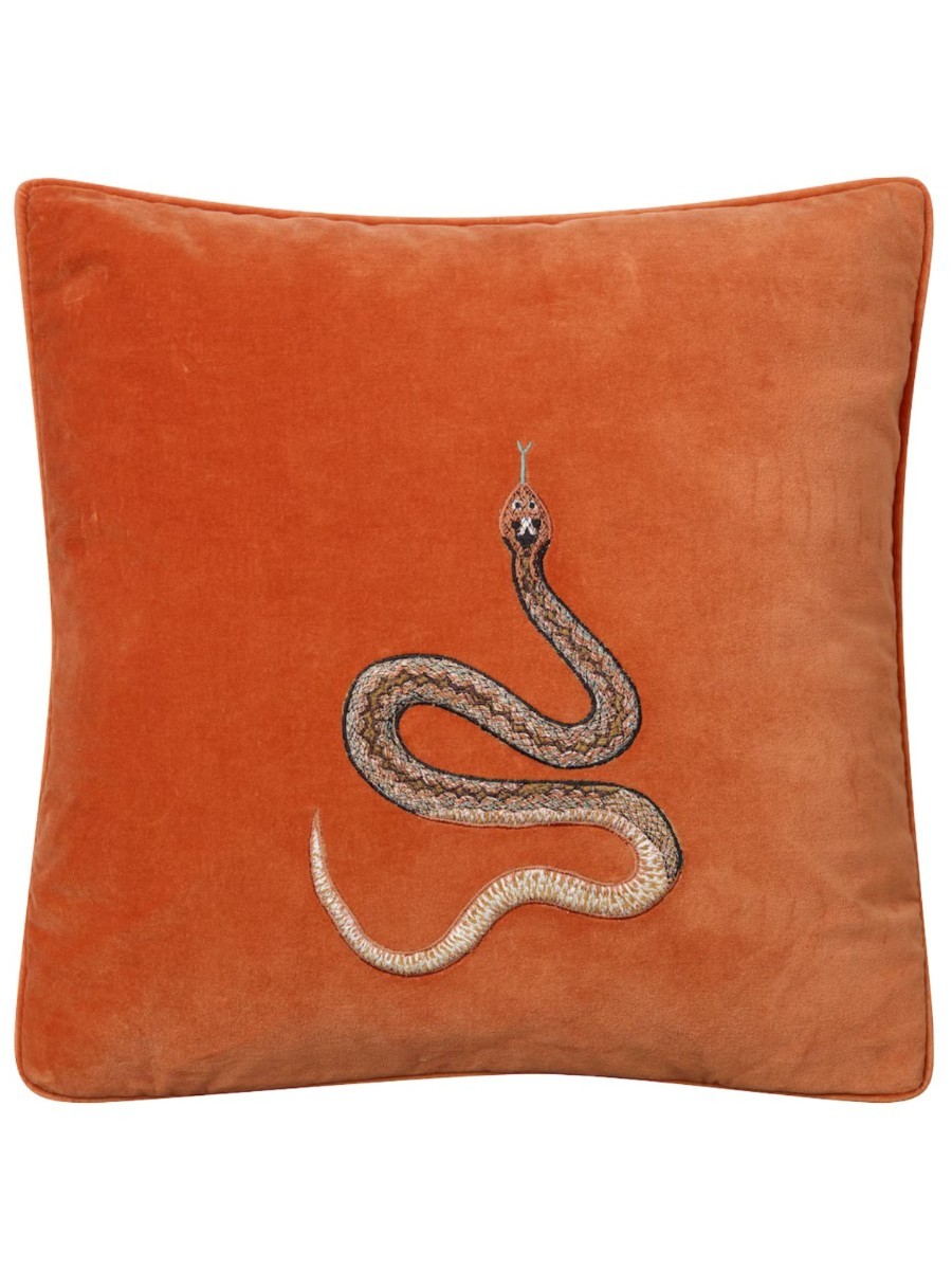 Chhatwal & Jonsson | Embroidered Cobra Cushion Cover in Orange