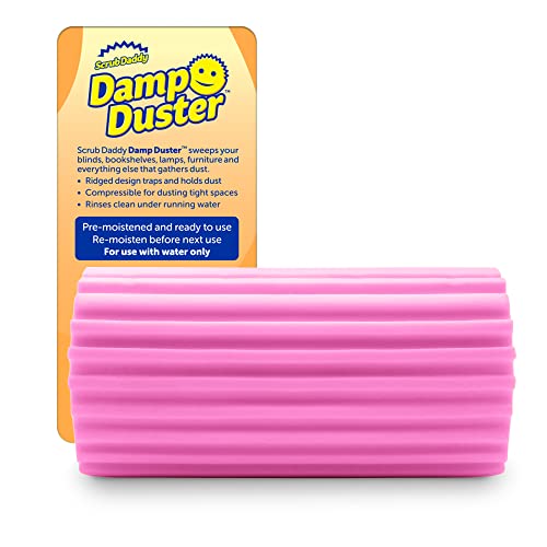 Scrub Daddy Damp Duster, Multipurpose Dusters for Cleaning - Wooden &amp;amp; Venetian Blind Cleaner Tool, Ridged Wet Dust Sponge for Skirting Board, Radiator, Blinds &amp;amp; Mirrors, Home Cleaning Products, Pink
