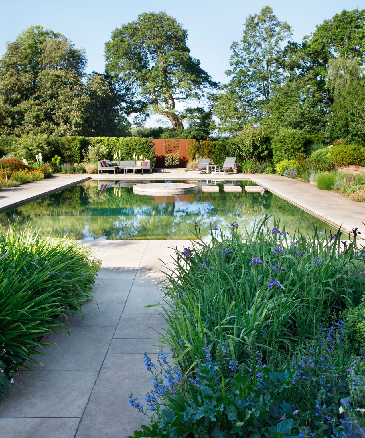 summer garden with natural pool area
