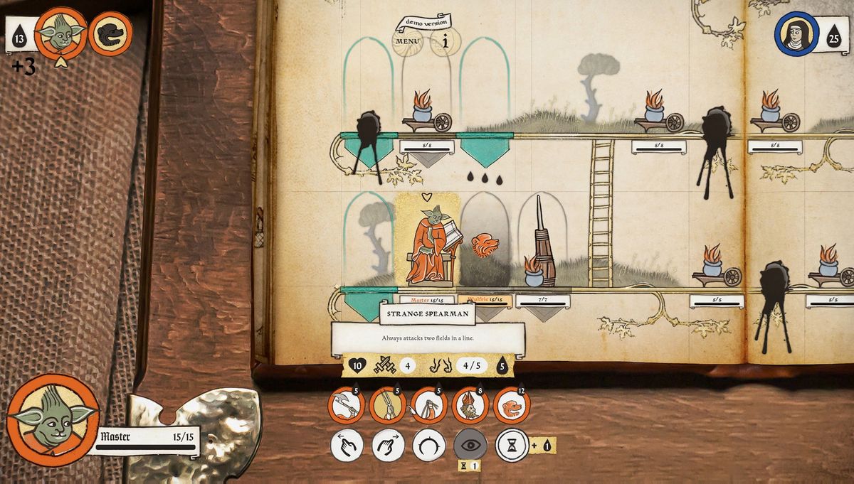 Image of medieval marginalia creatures battling in game Inkulinati. They are illustrated in a style like an illuminated manuscript.