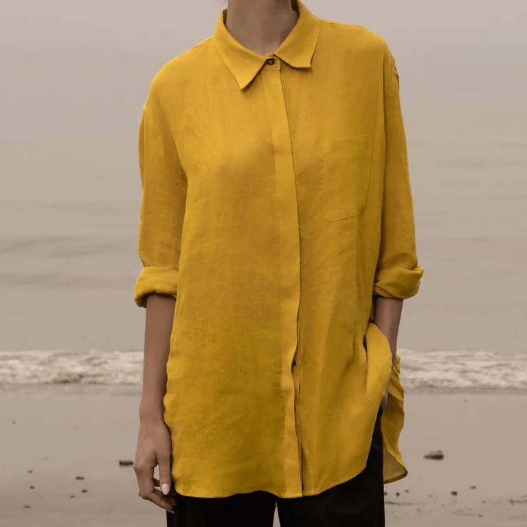 Heidi Merrick JJ Shirt in Jaune Linen