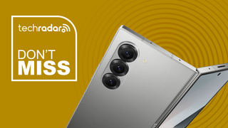 The Samsung Galaxy Z Fold 6 on a yellow background