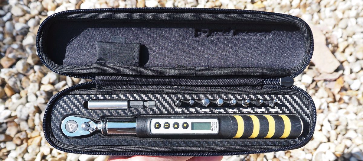 Topeak D-Torque Wrench in its case with its bits