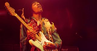 Jimi Hendrix plays his Olympic White Stratocaster at the Royal Albert Hall