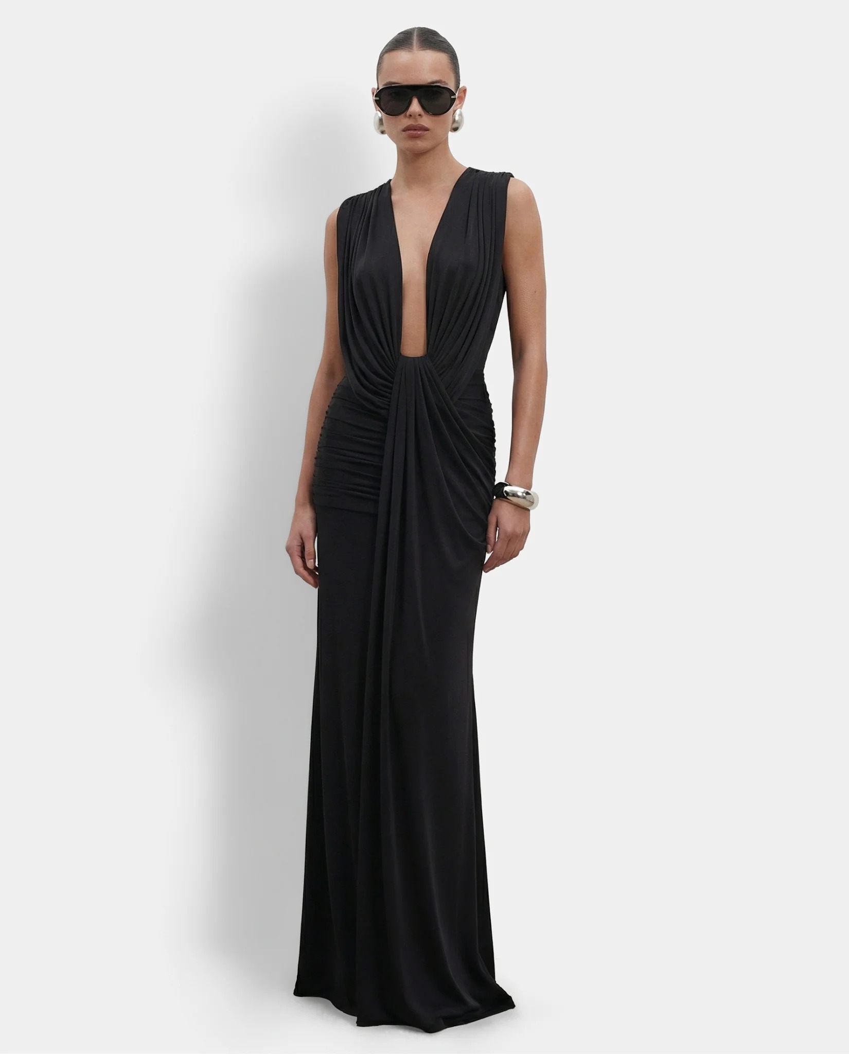The Plunge Drape Gown - Black / Xxs