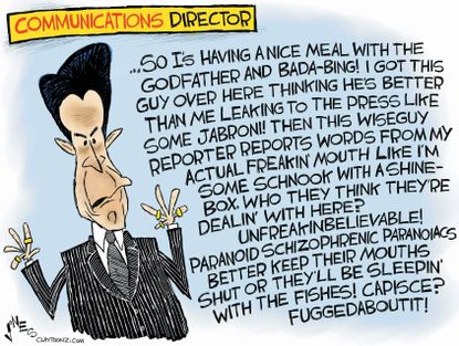 Political cartoon U.S. Anthony Scaramucci White House leaks The Godfather