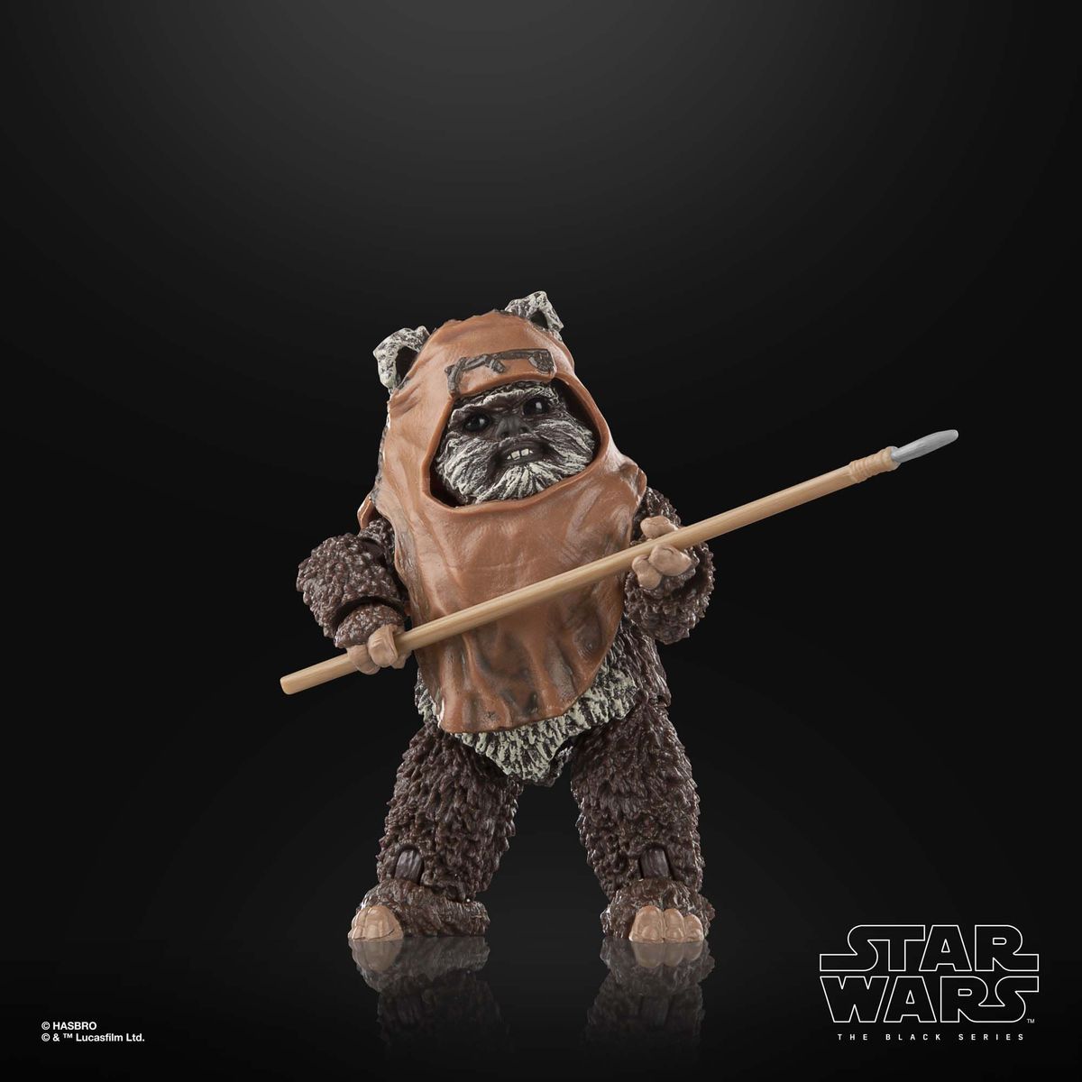 Star Wars The Black Series Wicket action figure posed against a black background