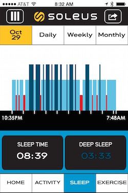 The sleep tracking tab of the Soleus Go app
