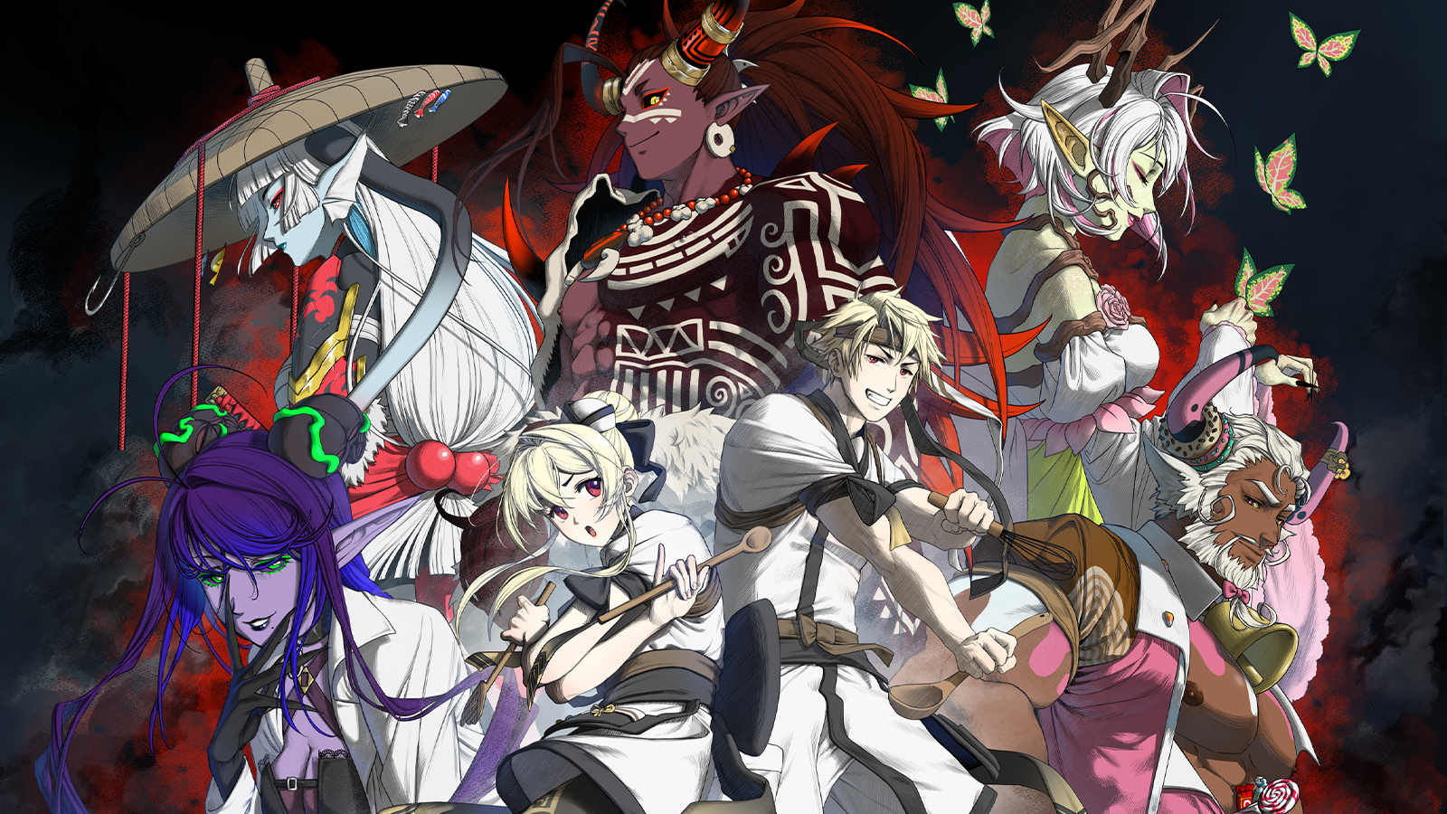 Concept art showin anime design characters for a fantasy video game