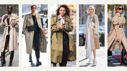 Burberry trench coats worn for street style shots