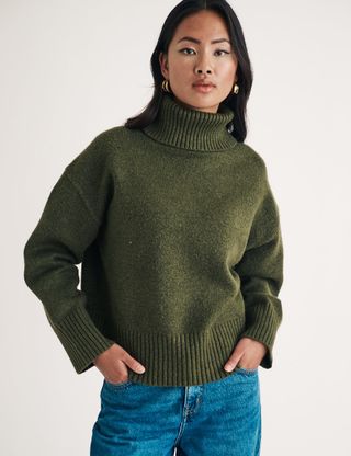 Khaki Green Knitted Roll Neck Jumper