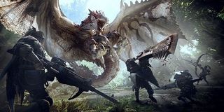 Hunters track down a monster in Monster Hunter World.