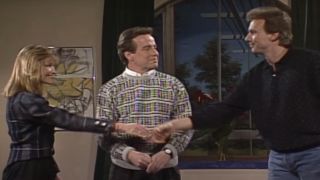 Jan Hooks, Phil Hartman, and Joe Montana on SNL